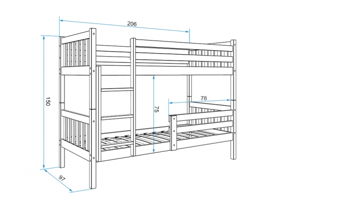 CARINO 200*90 divstāvu bērnu gulta (bez kastes)