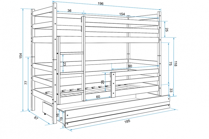 ERYK divstāvu gulta (bunk) 190x80