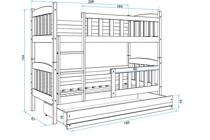 KUBUS divstāvu gulta (bunk) 200x90