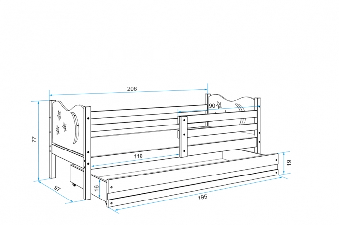 MIKO 200*90 vienvietīgā bērnu gulta - priede