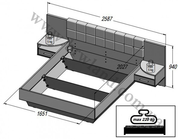 CSCL162-C121 Gulta с тумбами CORSICA Forte (Stelaz lozka + szafki nocne)
